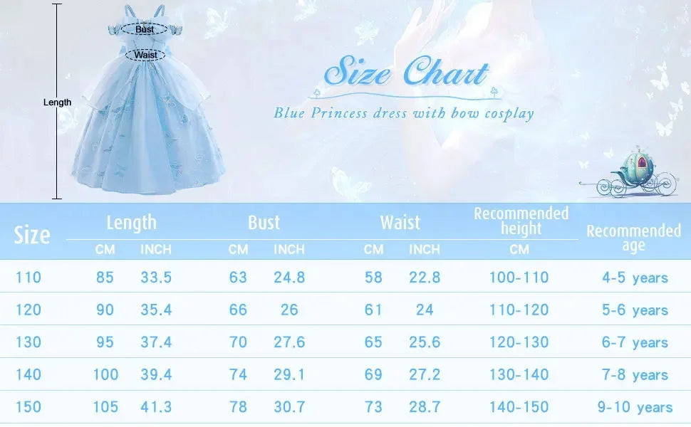 Children's Party Dresses For Girls Elegant Cinderella Princess Dress Kids Girl Butterfly Blue Evening Dress Sequin Prom Dress