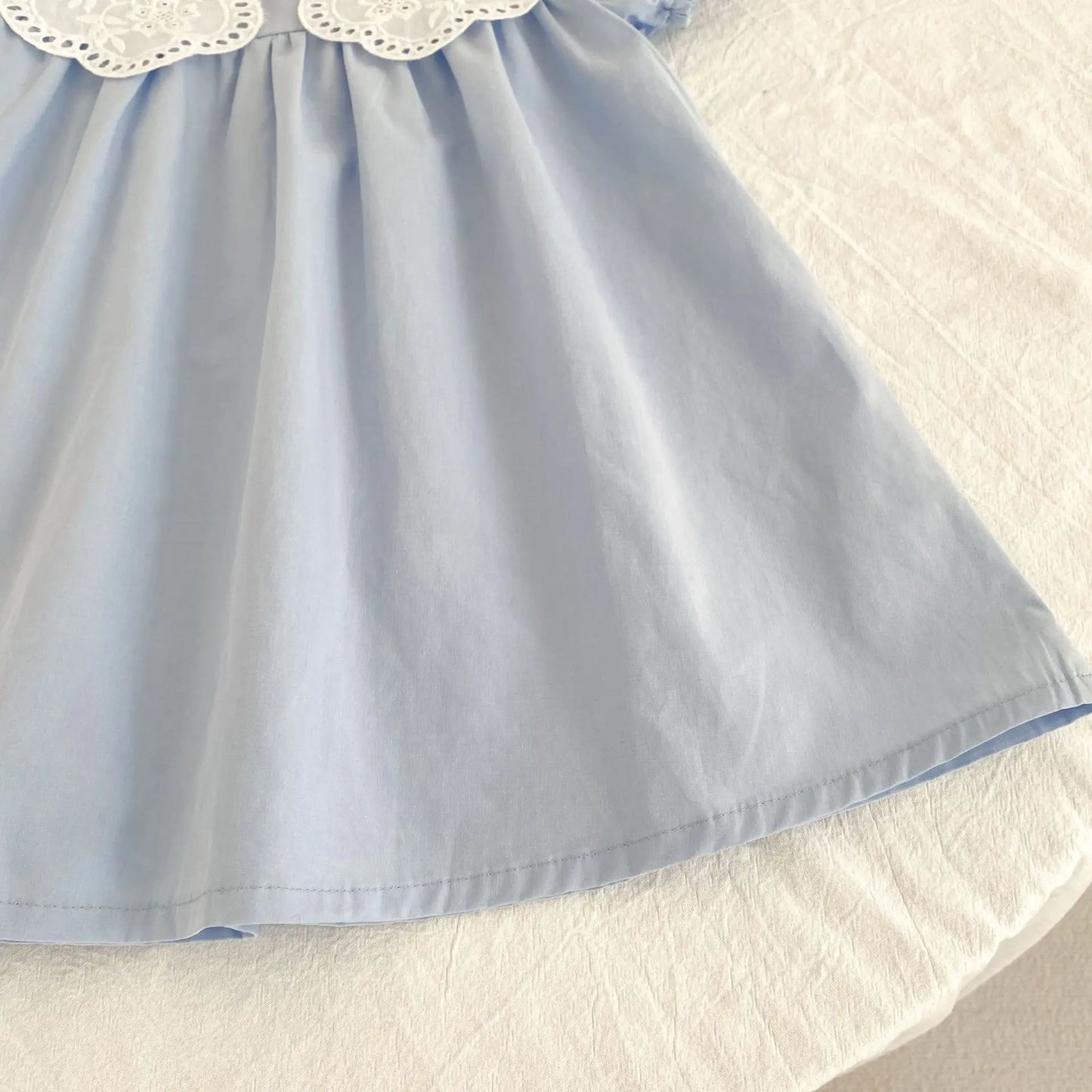 Baby Girls Dress Kids Summer Cute Flowers Dress 1-6 Yrs Children Fashion Doll Collar Princess Dress Blue Cotton Girl's Dresses