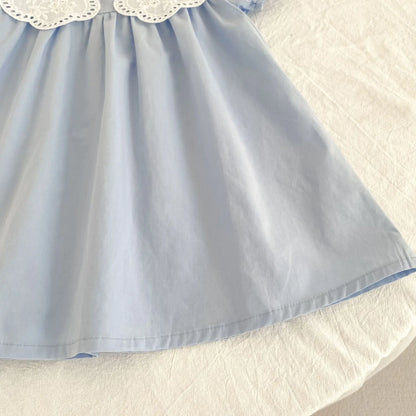 Baby Girls Dress Kids Summer Cute Flowers Dress 1-6 Yrs Children Fashion Doll Collar Princess Dress Blue Cotton Girl's Dresses