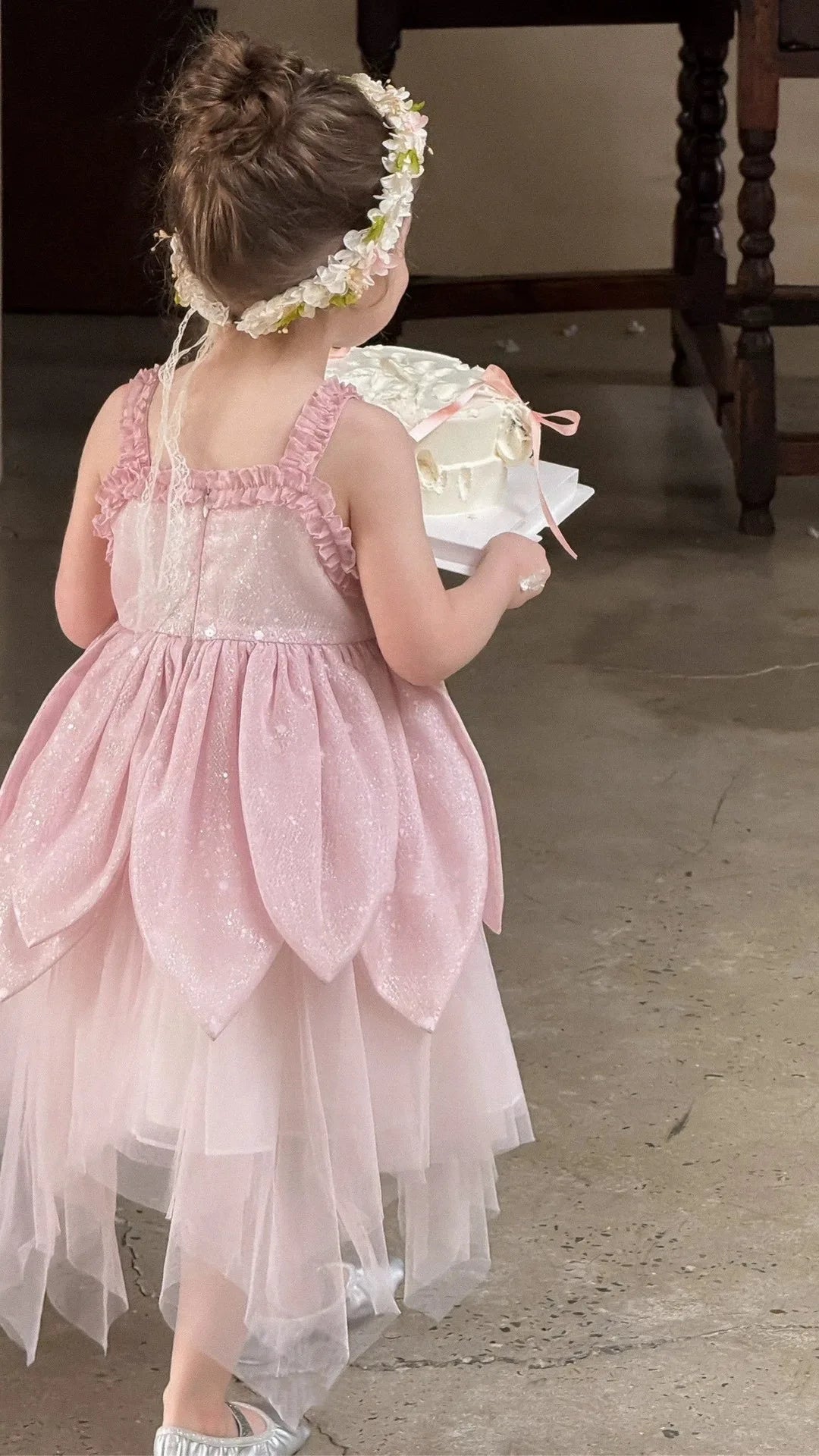 Flower Fairy Girl Dress Vest Sleeveless Shoulder Strap Suspender Princess Petal Skirt Magic Elves Halloween Dress