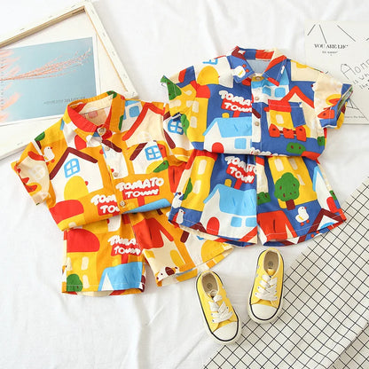 Summer Baby Boy Outfits Suit Fashion Print Kids Shirt Short Pant Sets Thin Cotton Toddler Tee Tops Children Clothes Tracksuits