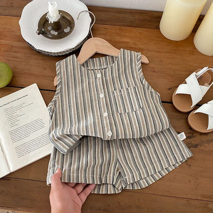 Baby Summer Clothes Boys Vest Set 0-3Y Striped Sleeveless Top Shorts Children's Casual 2Pcs Suit Infant T-shirt Toddler Outfit