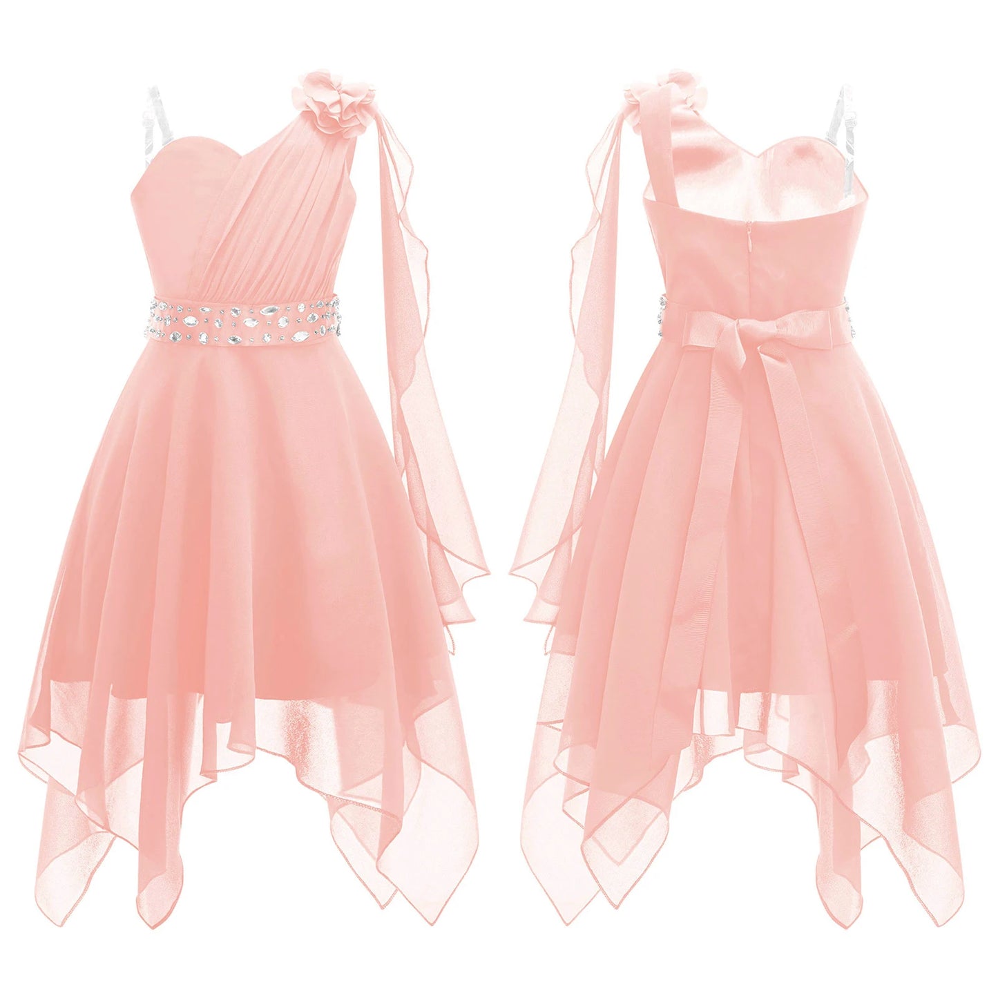Summer Girls Festive Dress Hi-Lo Tulle Sleeveless Shiny Beaded Dress Flower Kids Wedding Pageant Clothing Evening Communion Gow