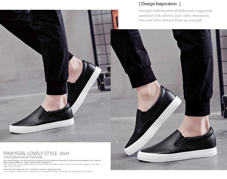 New Shoes for Men Leather Casual Shoes Spring Fashion Concise Flat Shoes 2 Colors Slip-on Loafers (Available)