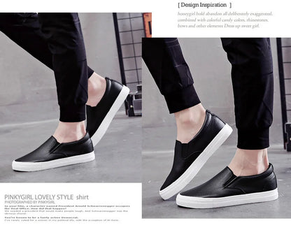 New Shoes for Men Leather Casual Shoes Spring Fashion Concise Flat Shoes 2 Colors Slip-on Loafers (Available)