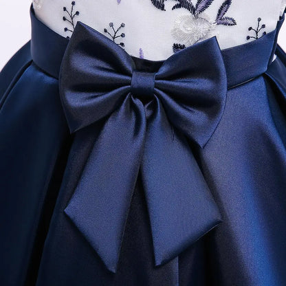Party Prom Dress For Girls Flower Embroidery Princess Dresses Children Satin Bow Dovetail Dress For Kids Birthday Wedding Gown