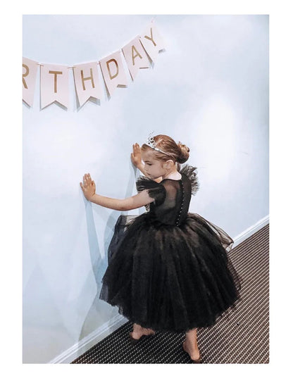 2025 New Summer Girls Dress Elegant Fashion Little Princess Dress Long Tulle Kids Lace Wedding Ceremony Dresses For 2-10 Years