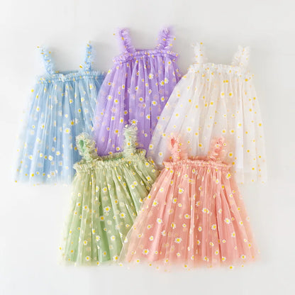Eu's SWIND Baby Girls Summer Dresses Floral Sleeveless Birthday Party Evening Children Clothes Sweet Toddler Kids Costume