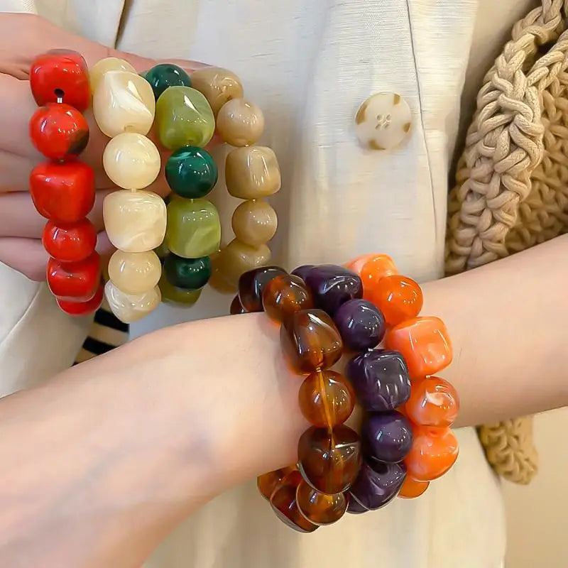 Women's Bracelet with Square and Round Acrylic Beads; Simple European and American Inspired Design, Korean Fashion Accessory