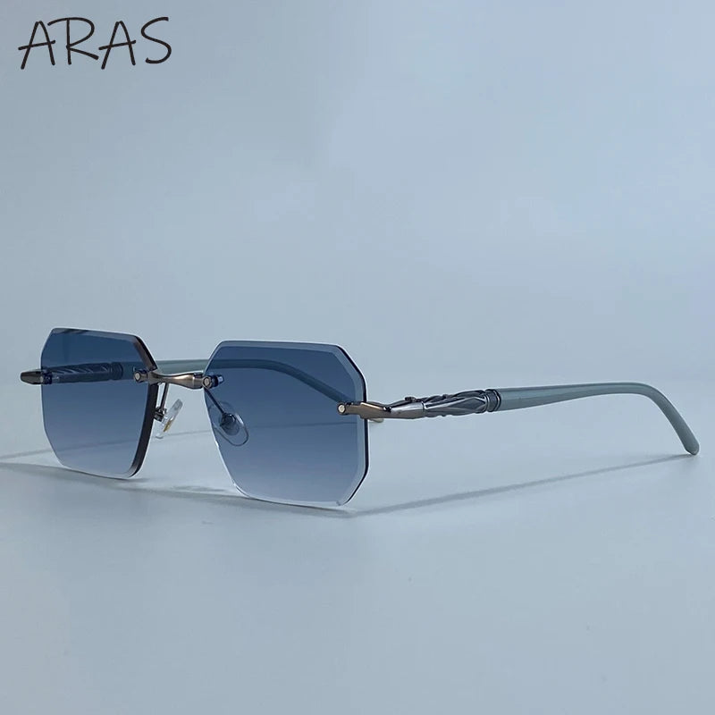 Fashion Rimless Square Sunglasses Men 2025 Luxury Brand Outdoor UV400 Sun Glasses For Male Classic Polygon Frameless Eyewear