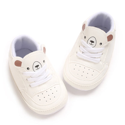 NEW Baby Shoes Newborn Boys Sneaker Girls Cartoon First Walkers Kids Toddlers Lace Up PU Leather Soft Soles Sneakers 0-18 Months
