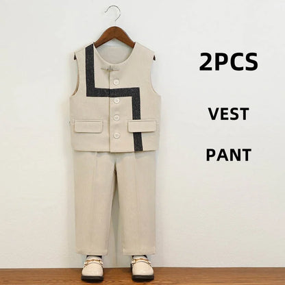 Summer Children Boys Suit Set Stylish Flower 1-10Y Boys Formal Wedding Suit Outfit Spliced Kids Baby Boys Vest Shirt Shorts Suit