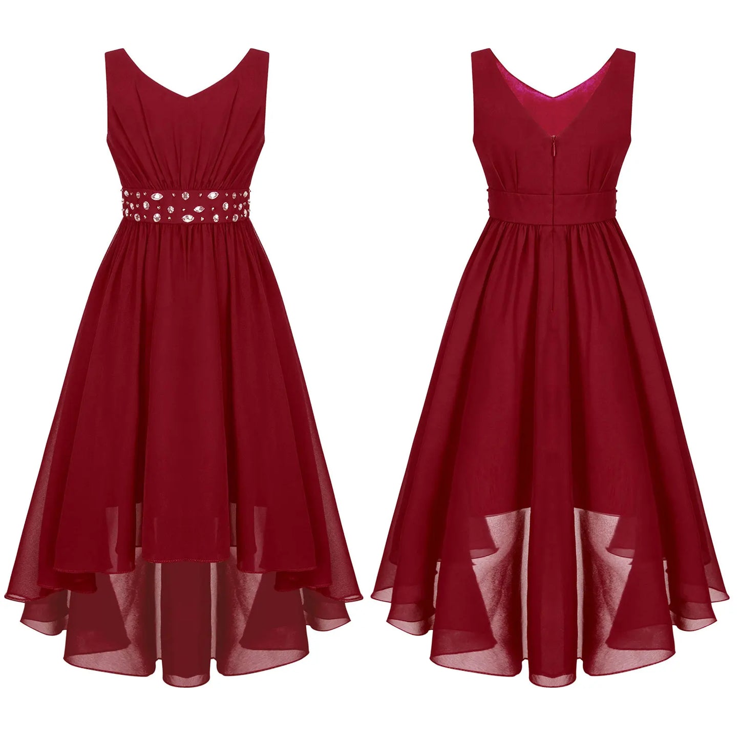 Summer Girls Festive Dress Hi-Lo Tulle Sleeveless Shiny Beaded Dress Flower Kids Wedding Pageant Clothing Evening Communion Gow