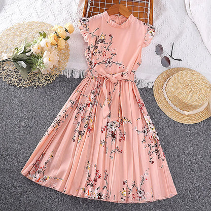 Girls Dress Summer 4-12 Years Flowers Sleeveless Fashion Elegant Little Princess Dress Birthday Dance Party Gifts Kids Clothes