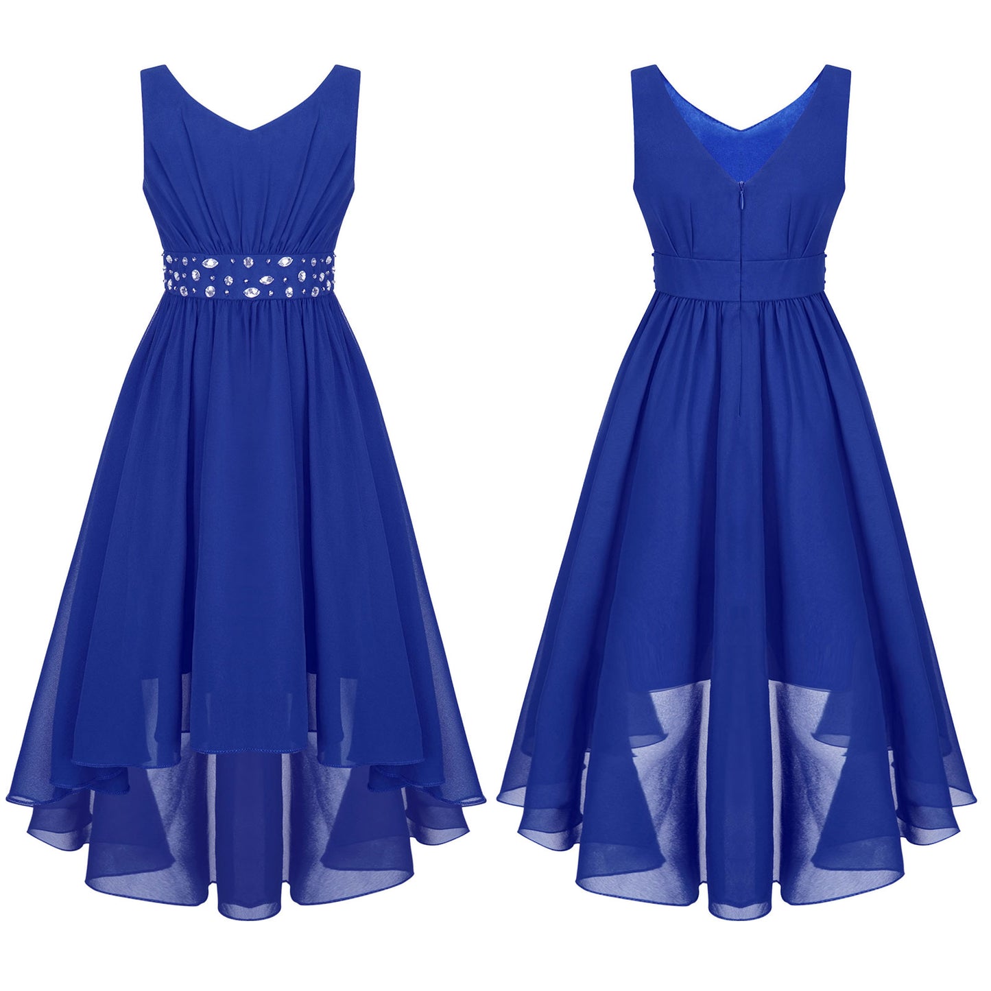 Summer Girls Festive Dress Hi-Lo Tulle Sleeveless Shiny Beaded Dress Flower Kids Wedding Pageant Clothing Evening Communion Gow