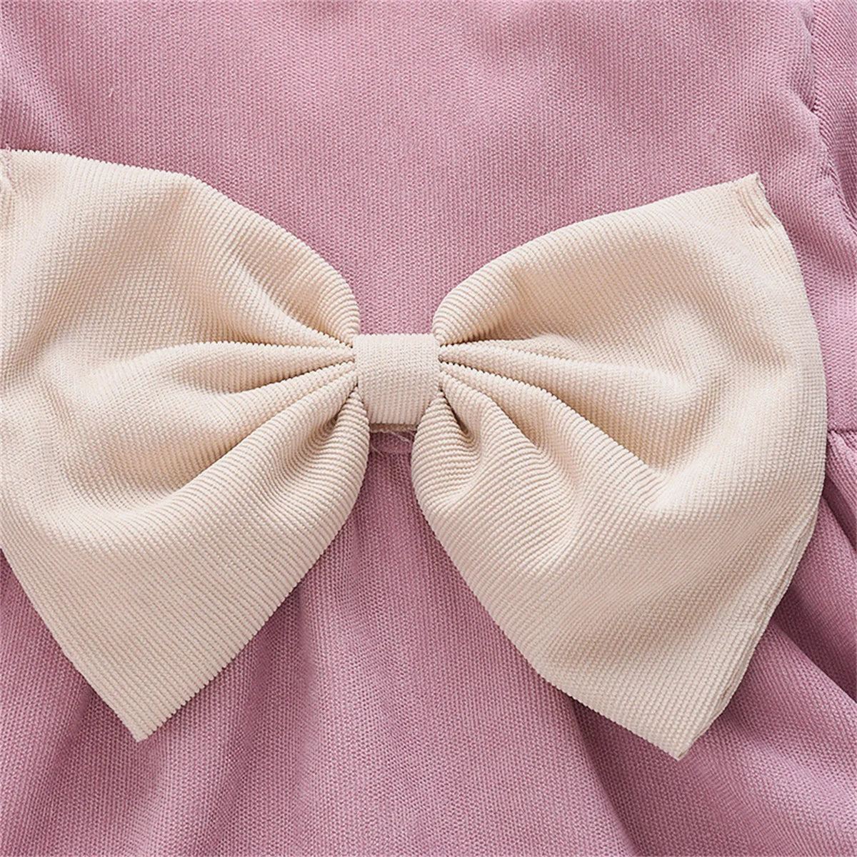 Winter Baby Girl Fleece Dress Bow Soft Standing Neck Solid Color Thickened And Warm Retro Baby Dress  (Available)