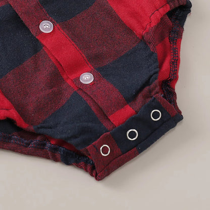 Newborn Baby Boy Bodysuit Plaid Print Long Sleeve Turn Down Collar Gentleman Shirt Jumpsuit Spring&Autumn Romper for 0-18Months
