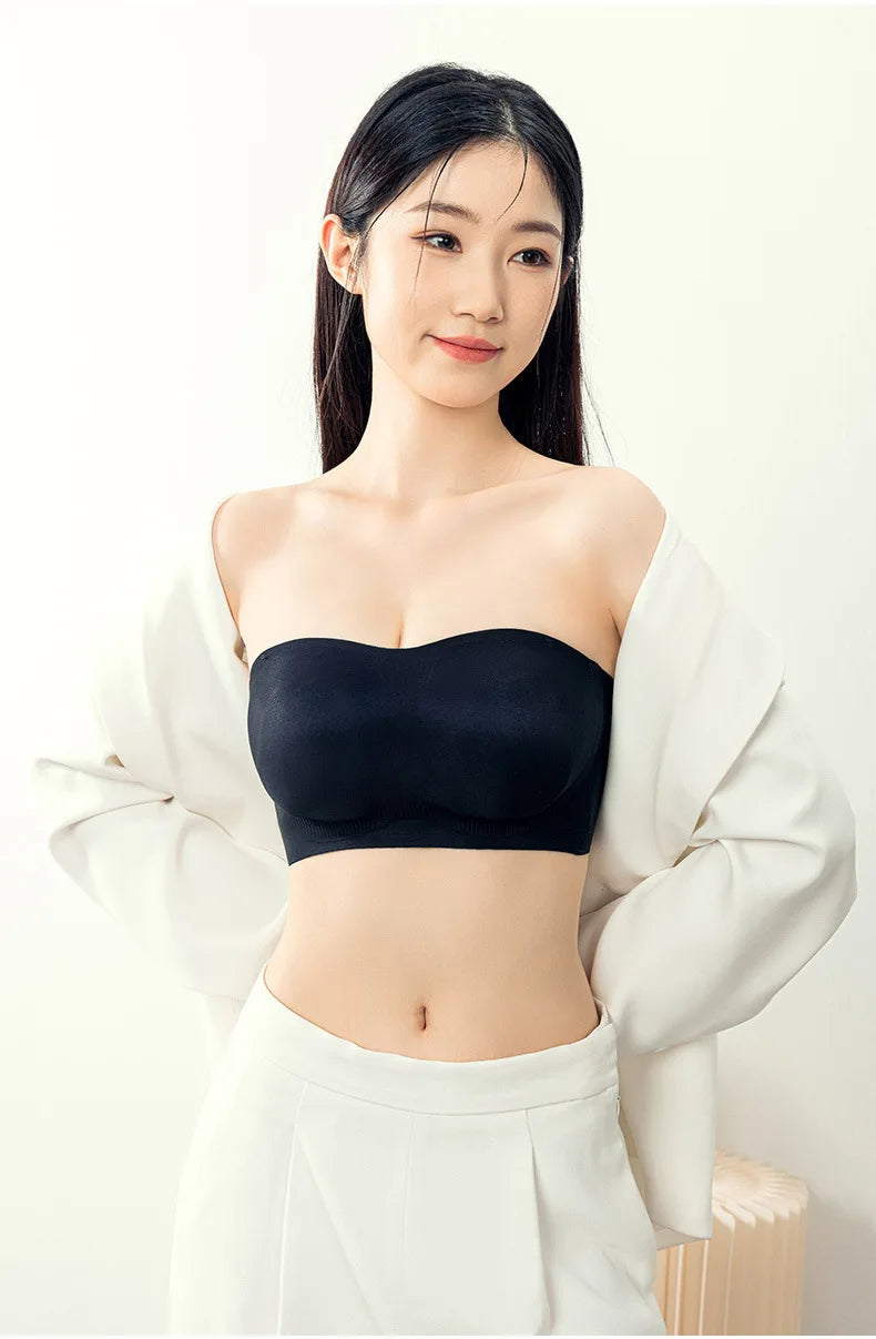 Sexy Strapless Tube Top Flower Cup Design Invisible Bras Non-marking Smooth Women Underwear Non Slip Push Up Bralette BCD Cup