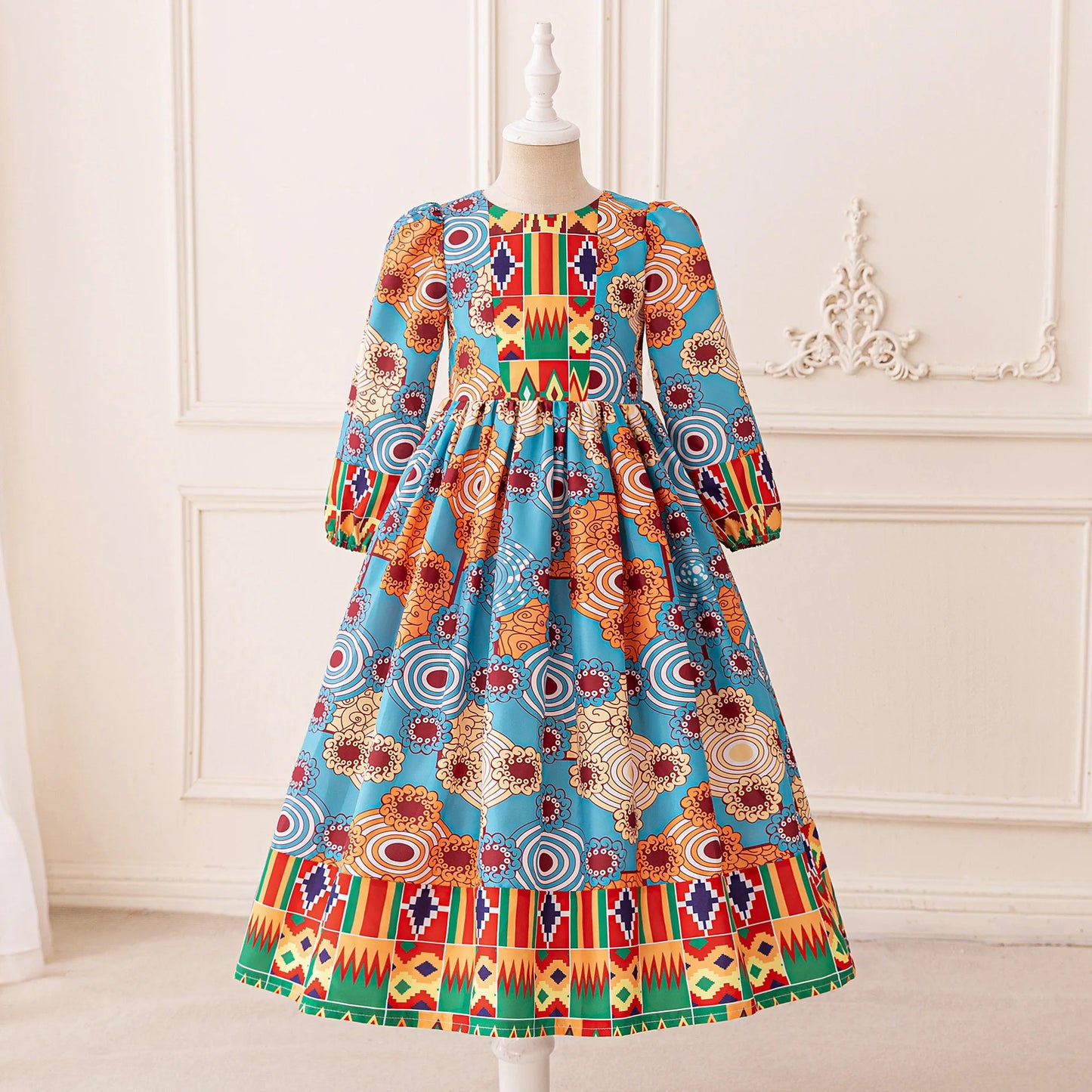 Girl Dress For Eid Arab Muslim Floral Print Long Sleeve Dress For Children Formal Pageant Party Festival Ceremonial Banquet Gown