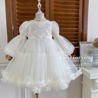 Girls' Princess Dress, High-end Flower Girl, Little Girl's Birthday Western-style Children's Palace Style Pearl Dress