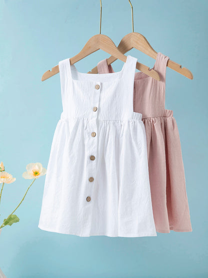 Summer Girls' Dress European and American New Solid Color Pleated Dress Sleeveless Cotton Children's Princess Dress