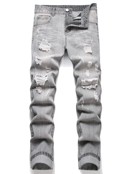 Men's Jeans Slim Fit Comfort Straight Leg Casual Mid Waist Denim Pants Grey Trousers Men Clothing