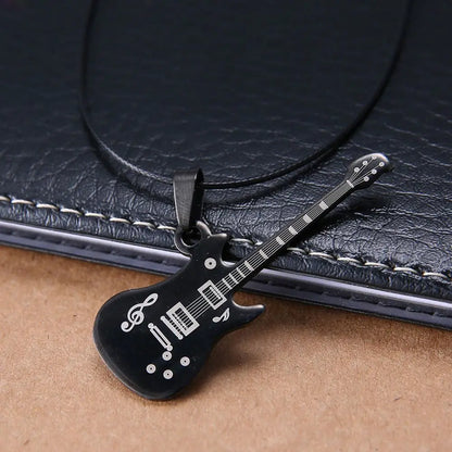 Stylish Gift For Men Pendant Guitar Leather Sweater chain Clavicle Chain Jewelry Fashion Accessories Necklaces