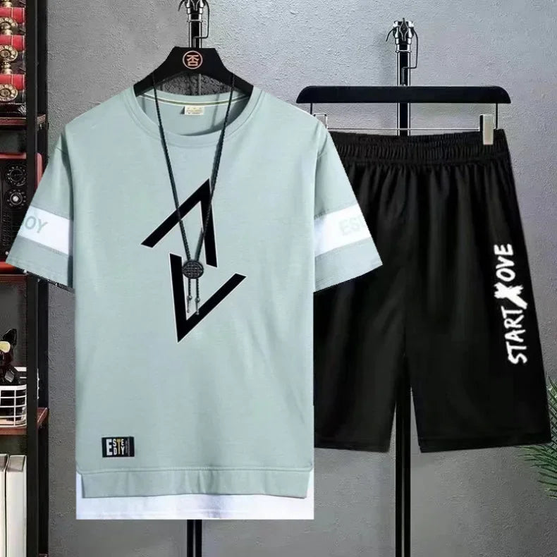 Summer set short sleeved t-shirt for men, paired with cool and trendy shorts for couples, and half sleeved clothes for teenagers (Available)