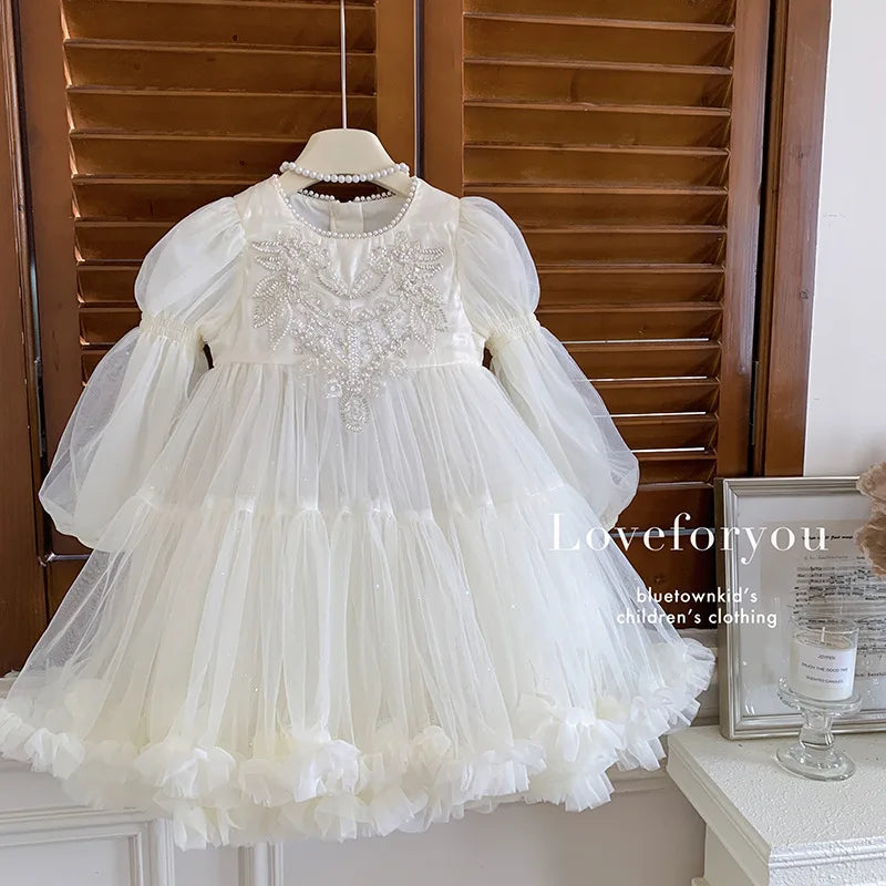 Girls' Princess Dress, High-end Flower Girl, Little Girl's Birthday Western-style Children's Palace Style Pearl Dress