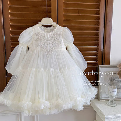 Girls' Princess Dress, High-end Flower Girl, Little Girl's Birthday Western-style Children's Palace Style Pearl Dress