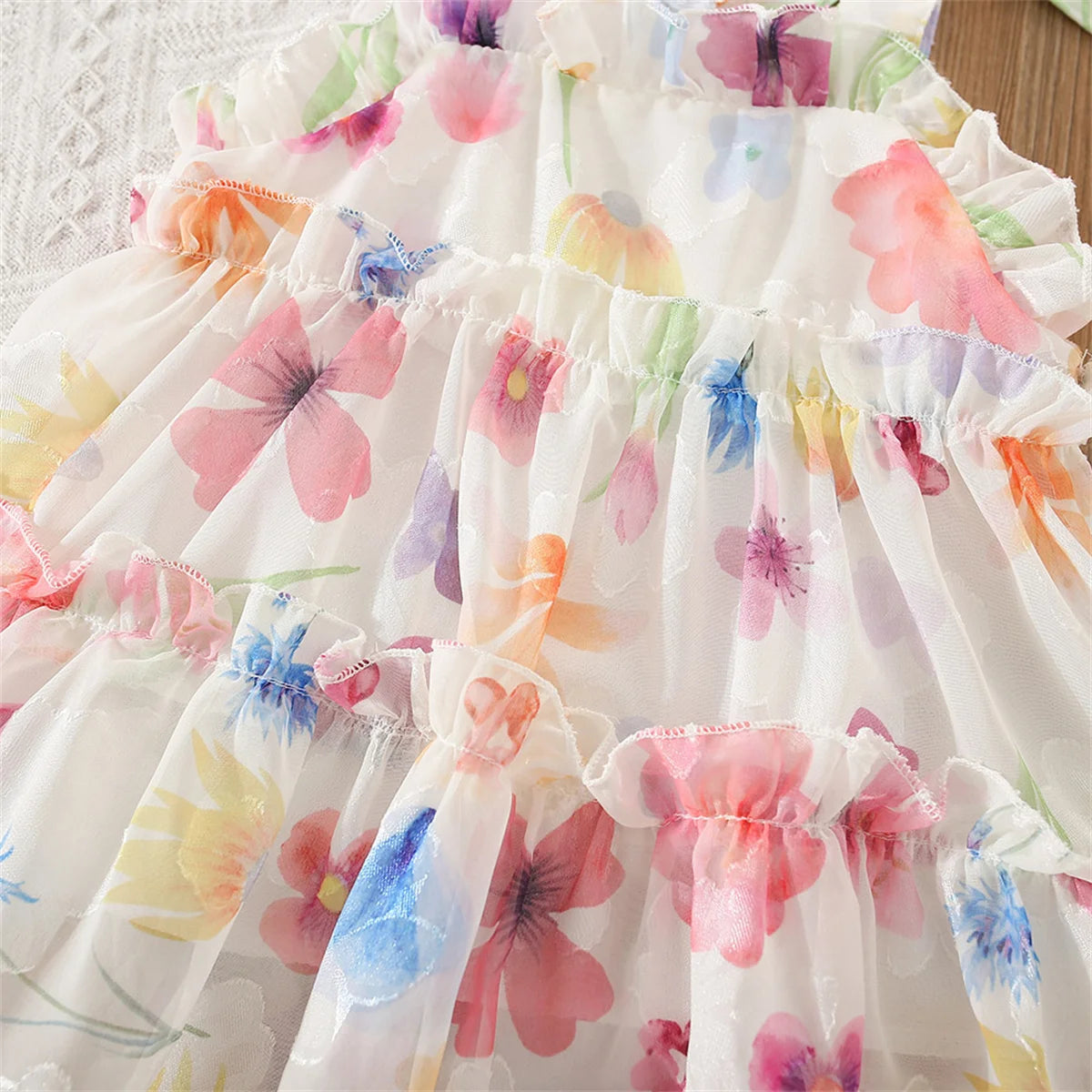 Summer Girls' Dress Strap Chiffon Cool Beach Skirt Beautiful Fragmented Flower Ladies Fashion Bow Sleeveless Skirt
