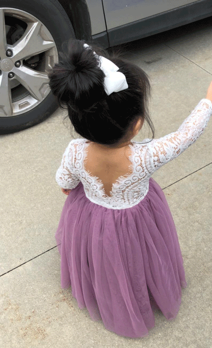 New Girls' Long-Sleeved Lace Gauze Dress Children's Evening Dress Wedding Flower Girl Sweet Lovely Versatile Dress