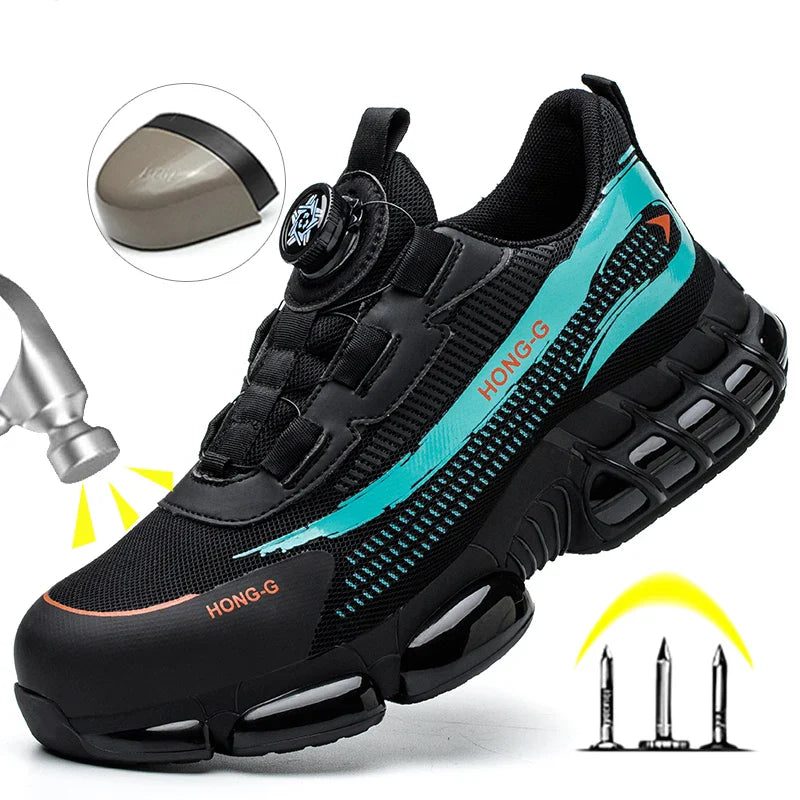 Men's Work Shoes  Rotary Buckle Work Sneakers Protective Shoes Safety Industrial Puncture-Proof Anti-Smash Steel Toe Shoes