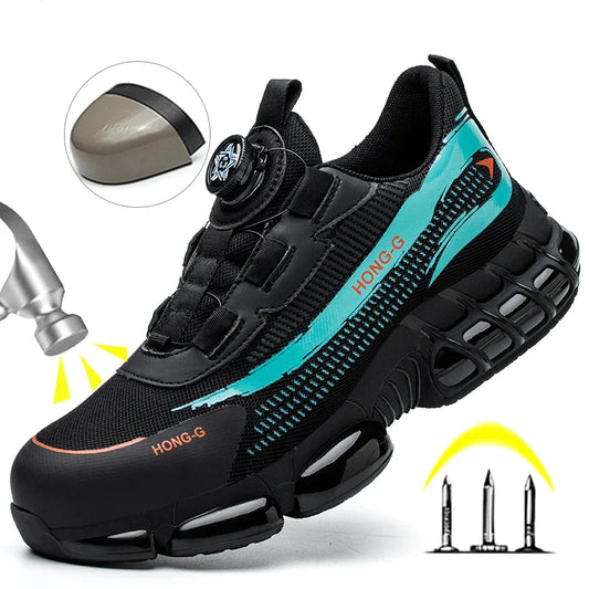 Men's Work Shoes  Rotary Buckle Work Sneakers Protective Shoes Safety Industrial Puncture-Proof Anti-Smash Steel Toe Shoes (Available)