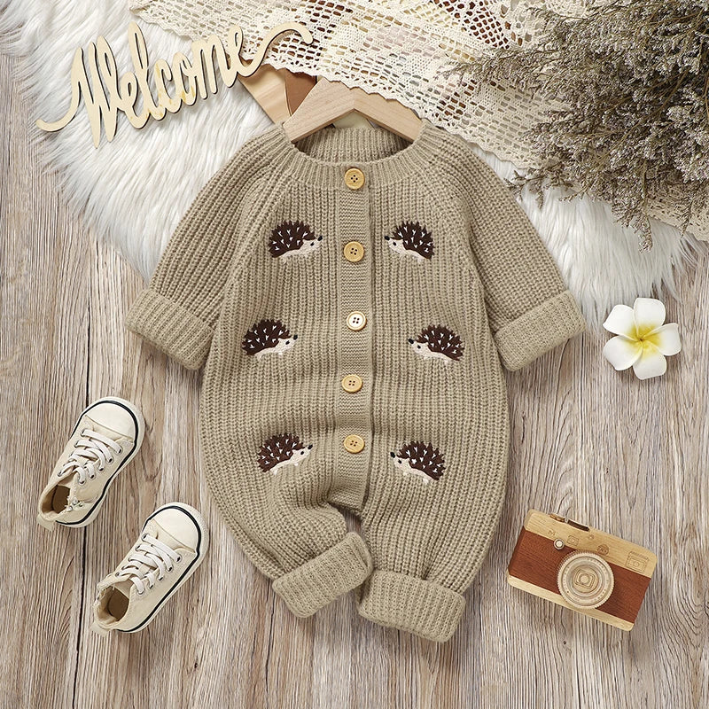 Newborn Clothes Outfits Autumn Winter Baby Boy Girl Long Sleeve Knitted Rompers Jumpsuits Cute Hedgehog Infant Outwear Playsuits