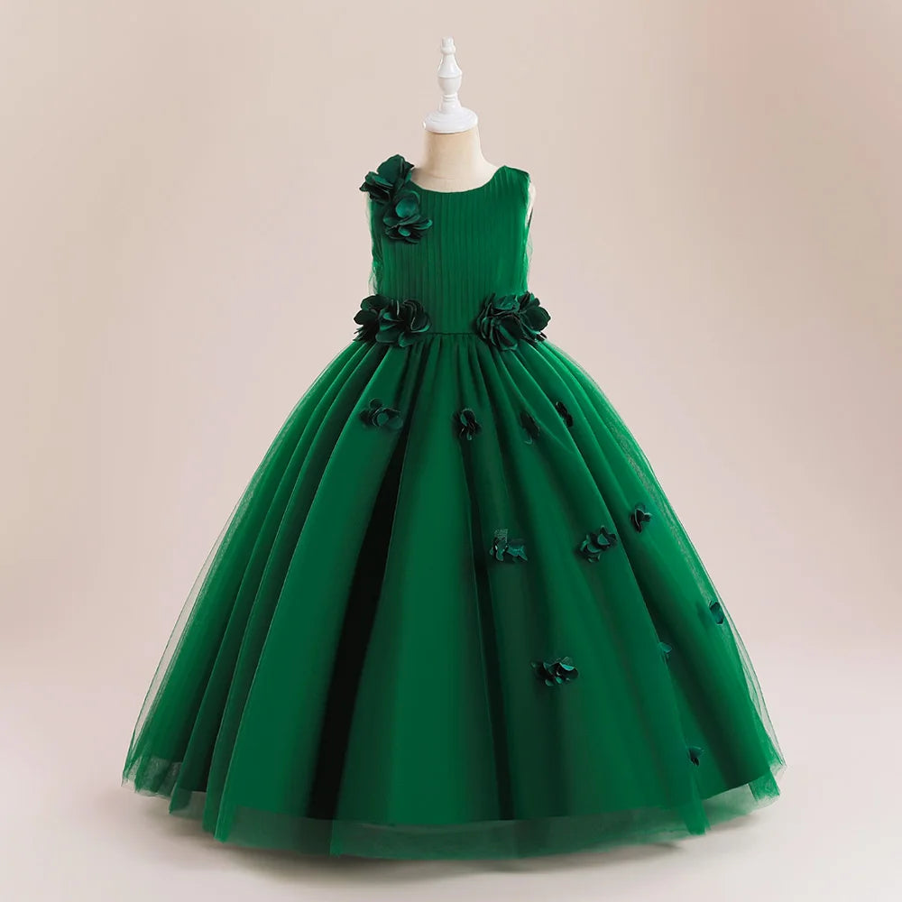Elegant Flower Party Girls Dresses Christmas Costume Summer Wedding Bridesmaid Princess Prom Dress Birthday Flower Kids Clothing