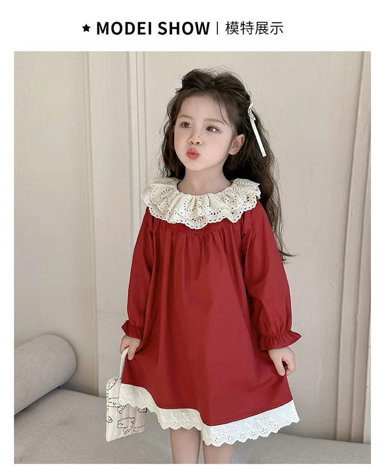 Girls' Dress Spring and Autumn 2025 New Children's Foreign Spring Dress Long Sleeve Skirt Spring Girl Princess Dress