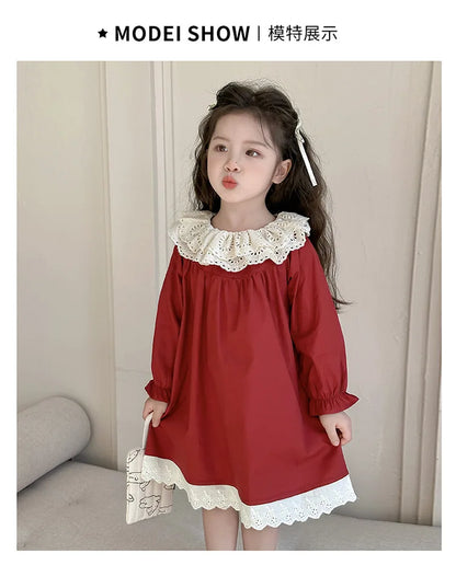 Girls' Dress Spring and Autumn 2025 New Children's Foreign Spring Dress Long Sleeve Skirt Spring Girl Princess Dress