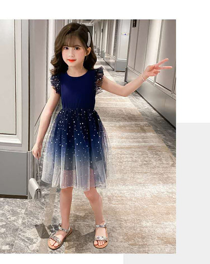 Girls Princess Dresses Star Pattern Girls Sleeveless Kid Dress Teenage Outfits for Girls (Available)