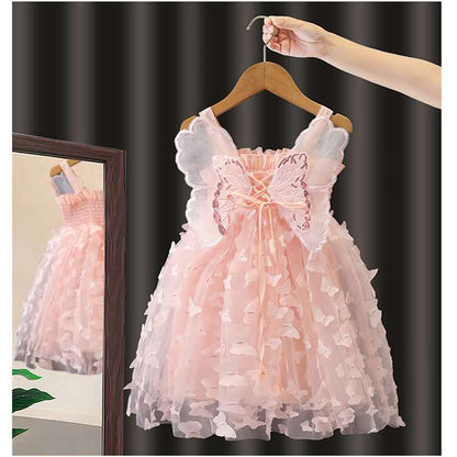 Fairy Girl Glitter Butterfly Wings Dress Summer New Kids Green Sling Princess Dresses Party Girls Costume  (Available)