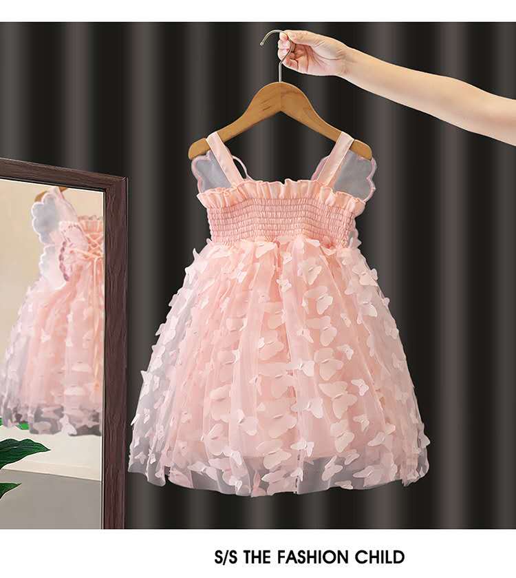 Fairy Girl Glitter Butterfly Wings Dress Summer New Kids Green Sling Princess Dresses Party Girls Costume  (Available)