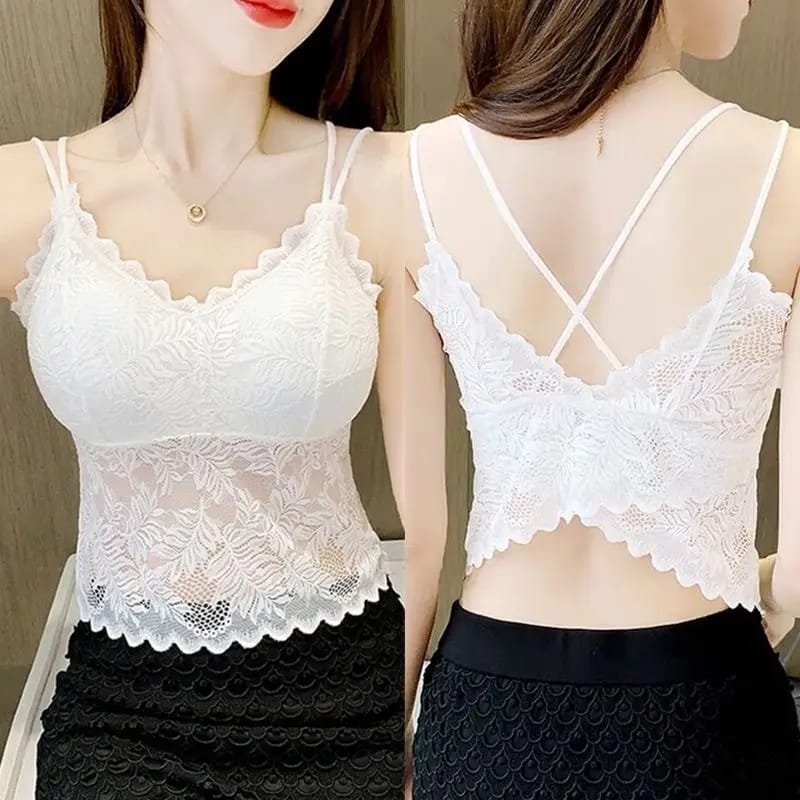 New ladies lace beauty back wrapped chest tube top latex breast pads sling sports vest