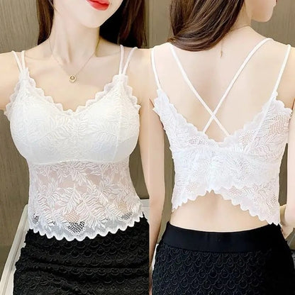 New ladies lace beauty back wrapped chest tube top latex breast pads sling sports vest