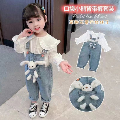 3 PCS Girl Clothing Sets Baby Girl Cartoon Pullover Hoody(Tops+ Jeans+ Doll)Set (Available)