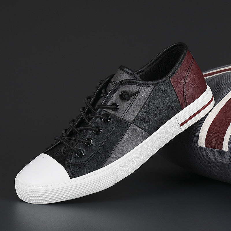 Men's New Fashionable All-match Color Matching Color Contrast Leather Shoes With Rubber Sole  (Available)