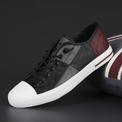 Men's New Fashionable All-match Color Matching Color Contrast Leather Shoes With Rubber Sole  (Available)