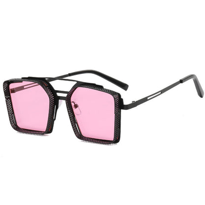 Steam Punk Sunglasses Men's Metal Hollow Square Frame Sunglasses Tide Double Beam Glasses