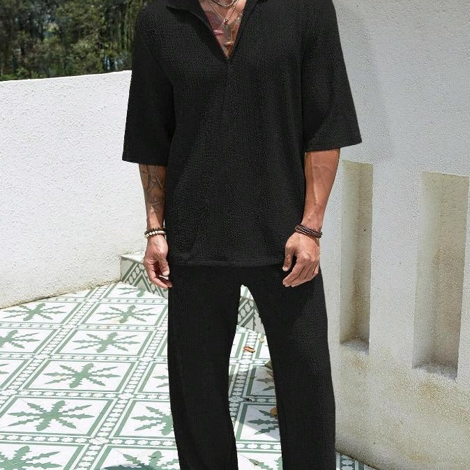 Commuter Suits Summer Short-sleeved Top And Loose Straight Trousers Casual Outfits Outdoor Mens Clothing   (Available)