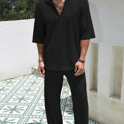 Commuter Suits Summer Short-sleeved Top And Loose Straight Trousers Casual Outfits Outdoor Mens Clothing   (Available)