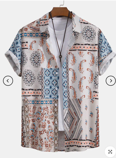 Fashion Men's Art Printed Short Sleeve Shirt   (Available)